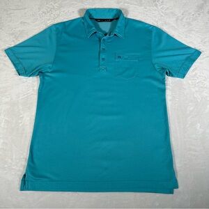 Travis Mathew Polo Shirt Men Size L Blue Short Sleeve Stretch Golf Cotton Blend